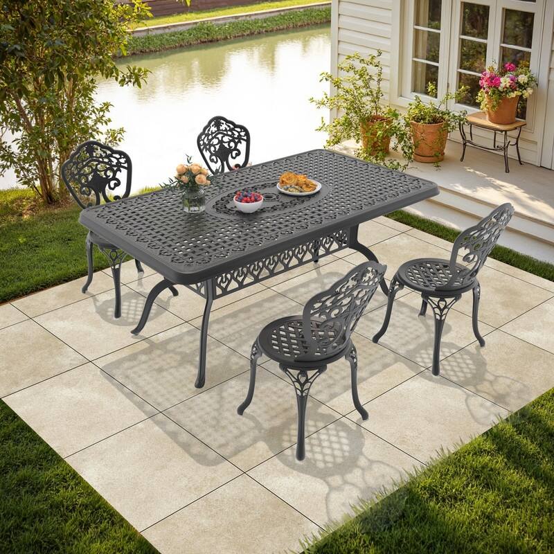 Traditions 5-Piece Patio Outdoor Dining Set with 4 Dining Chairs and Rectangular Dining Table, Rust Free