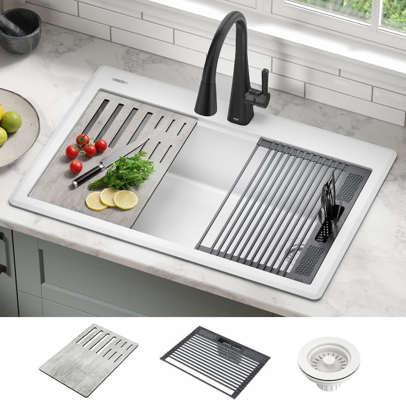 Delta Everest 33� Workstation Kitchen Sink Top Mount Drop-In Granite