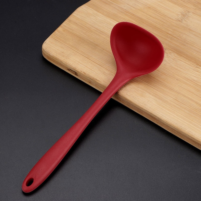 Silicone Soup Ladle Spoon 8.5 " Heat Resistant One Piece - 8.5" x 2.6"(L*W) - Red