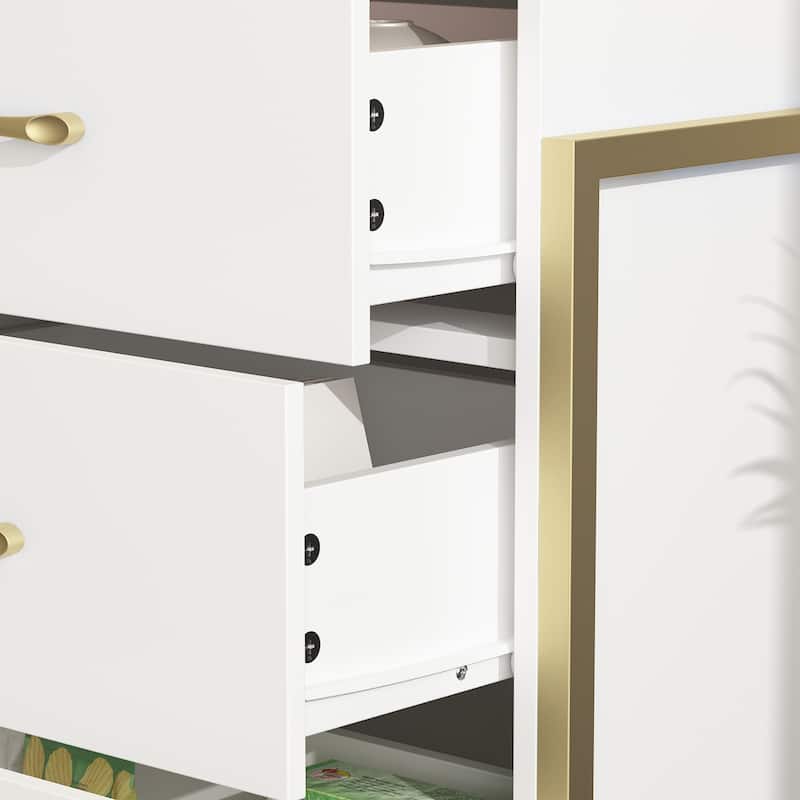 61.4” White 9-Drawer Dresser with Gold Metal Frame, Modern Storage Cabinet for Bedroom, Living Room or Entryway