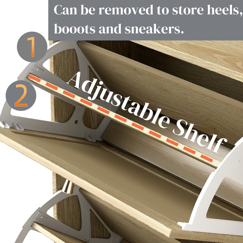 Freestanding Shoe Storage Cabinet, Narrow Hidden Shoe Rack with 3 Rattan Flip Drawers, 3 Square Shelves & 1 Storage Drawer