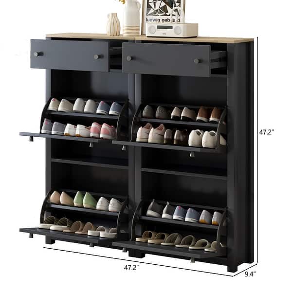 dimension image slide 0 of 3, Merax Wood Grain Pattern Top Shoe Storage Solution with Adjustable Panel