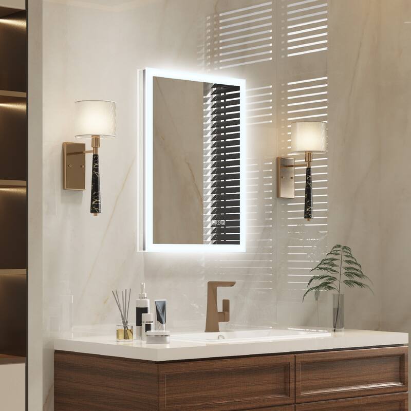 Wall Mounted Bathroom Frameless With Back/Front Light LED Mirror,Anti-fog