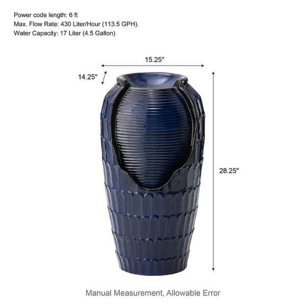 dimension image slide 6 of 7, Glitzhome Oversized LED Lighted Ceramic Pot Floor Fountains for Outdoor Garden