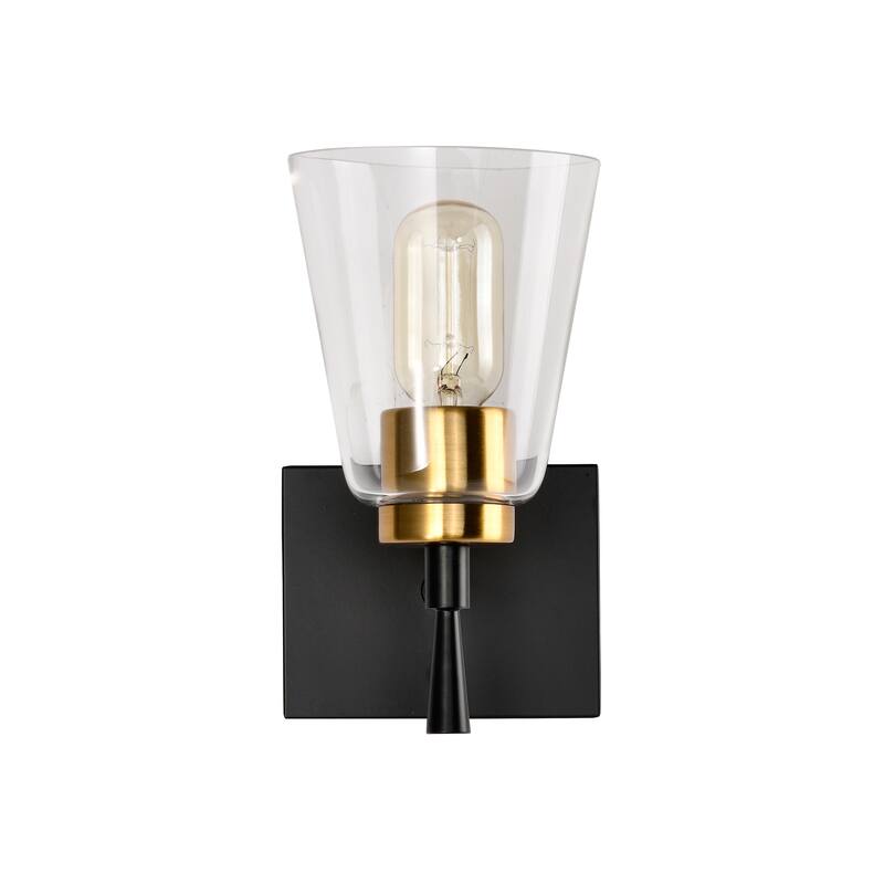 Black and Antique Brass 1-Light Indoor Wall Sconce with Clear Cone Glass Shade