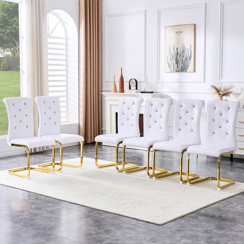 Retro Alligator-Embossed Faux Leather Dining Chairs with Crystal Buckle, Accent Upholstered Kitchen Chairs