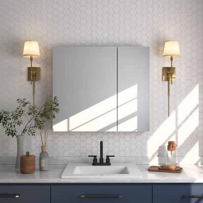 DeerValley 30" W x 26" H Surface Frameless Medicine Cabinet with Mirror and 2 Adjustable Shelves - N/A