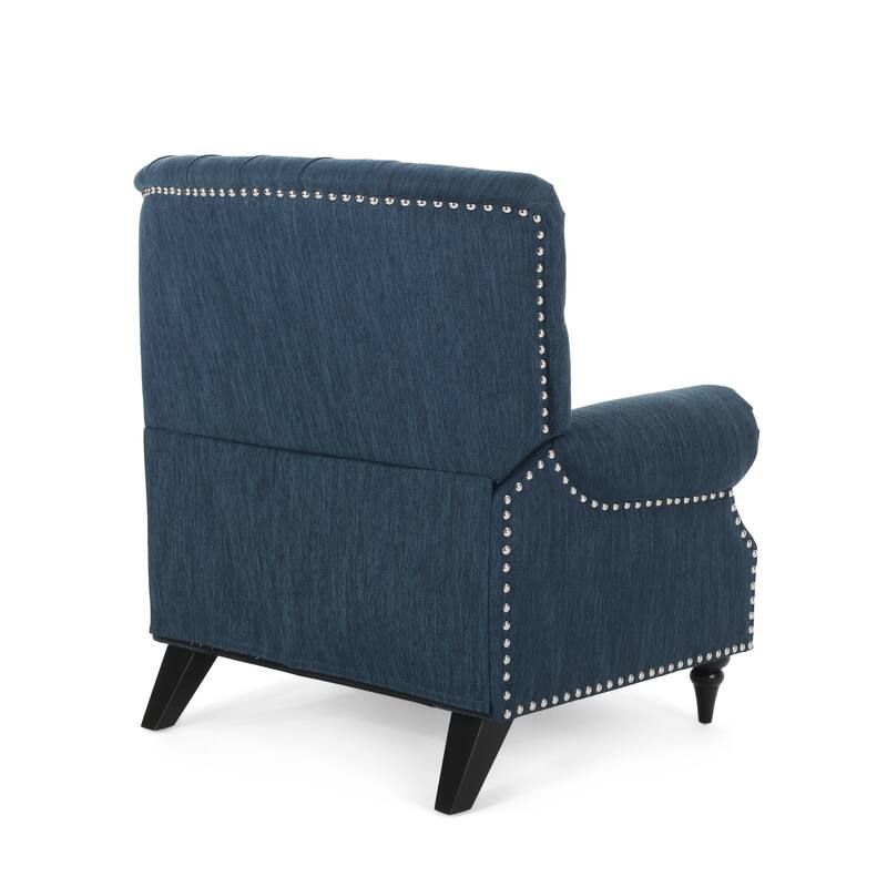 Classic Curled Arm Single Sofa Chair, Tufted Wide Back Recliner with Retractable Footrest Accent Chair with Rivet Trim&Wood Legs