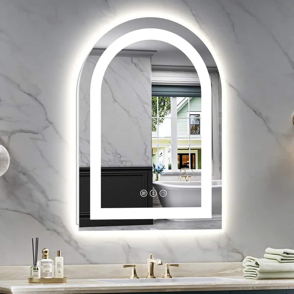 UL Certified Full Size Arch Front & Back LED Lighted Anti-fog Tempered Glass Wall Bathroom Vanity Mirror, 3-Year Warranty
