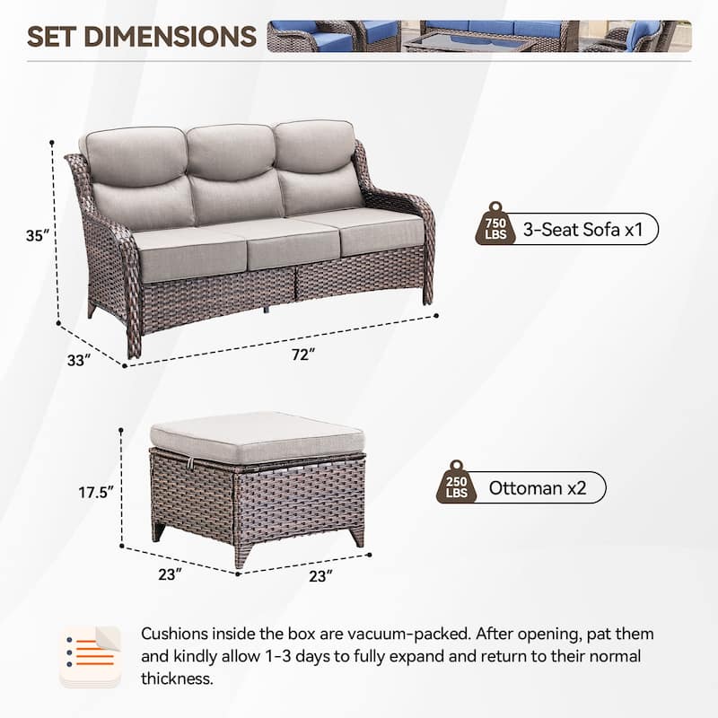Outdoor Patio Sofa Swivel Chair with 6-Inch Thick Cushions Set