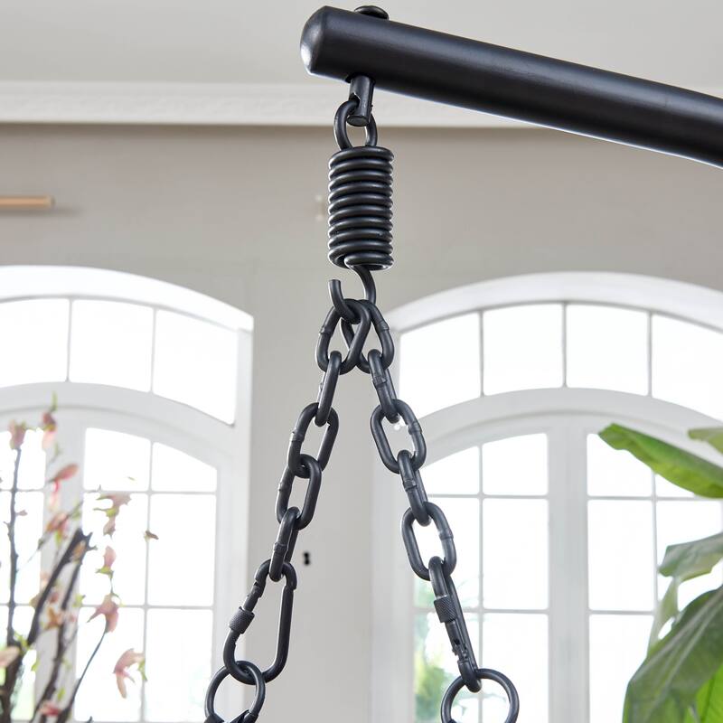 Outdoor Wicker Rattan Patio Basket Hanging Chair, Bracket Swings with Cushion and Pillow