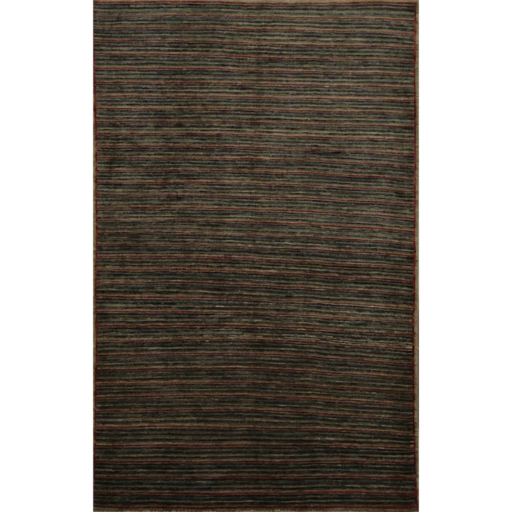 Hand Knotted Oriental 100% Wool Carpet Modern Stripe Multi-Colored Gabbeh Area Rug - 8' 1'' X 5' 7''
