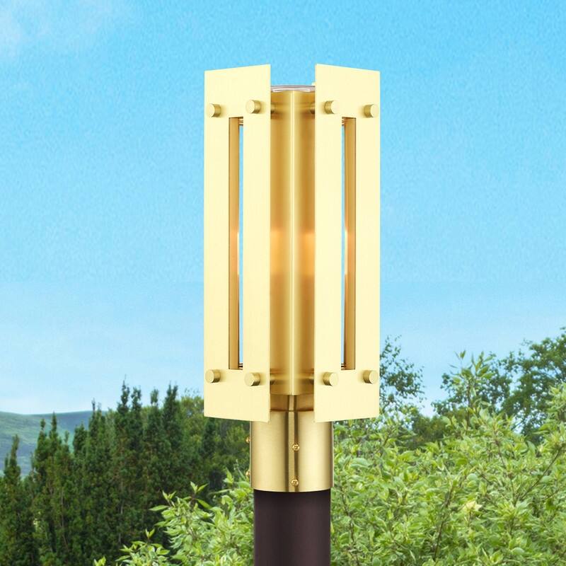 Livex Lighting 1-light Satin Brass Outdoor Post Top Lantern, 21774-12 - 6.625" Sq. x 16" H