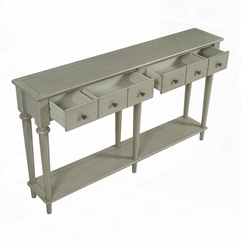 Retro Console Table with Open Shelf and 4 Drawers for Entryways