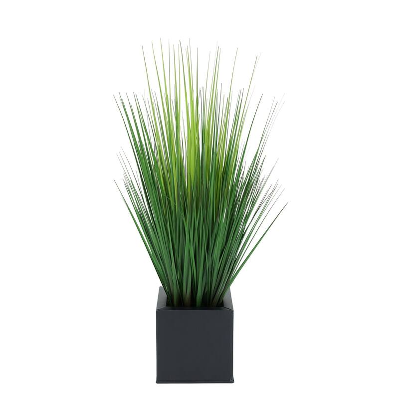 Faux PVC Grass in Square Zinc Planter