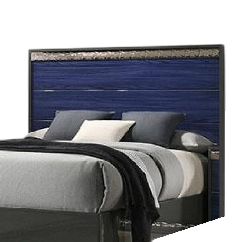 Cote King Bed, Slat Panel Headboard, Ash Gray and Indigo Blue Wood