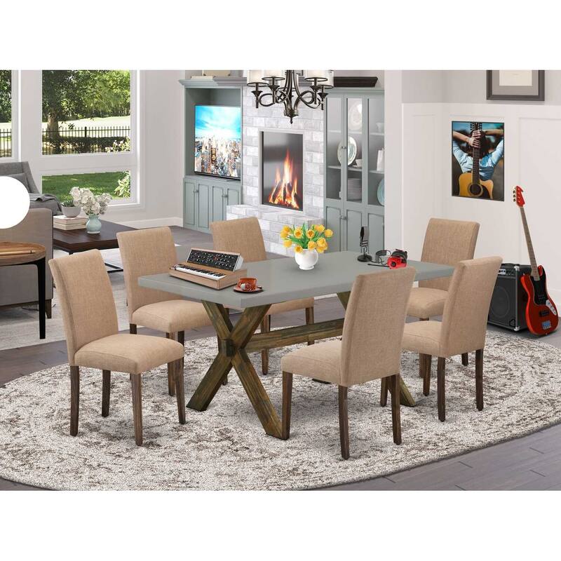 HomeStock 7-Pc Multi-Color Solid Wood Top-Rectangular Upholstered Dining Room Set with High Back-Seats 4