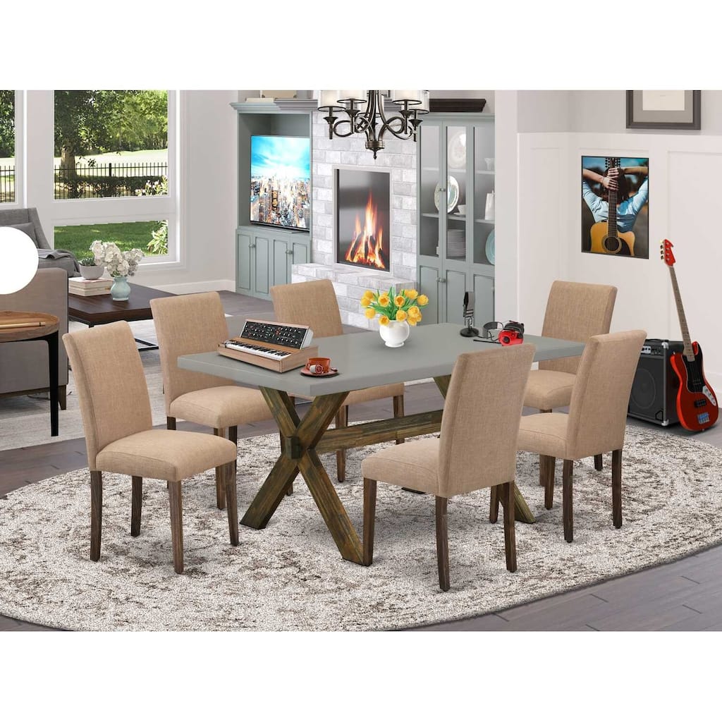 HomeStock 7-Pc Multi-Color Solid Wood Top-Rectangular Upholstered Dining Room Set with High Back-Seats 4