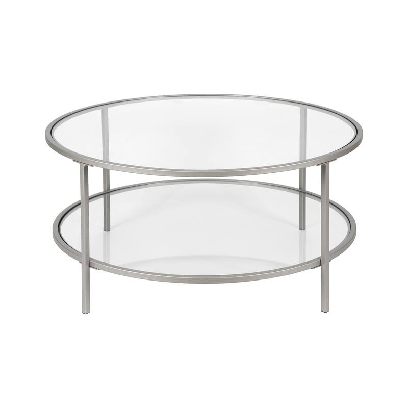 36" Modern Round Coffee Table with Glass Top and Shelf for Living Room or Bedroom - 36"L x 36"W x 17"H