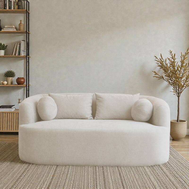 Sofa-in-a-Box Memory Foam 2-Seater Couch, Deep Seat Chenille Loveseat, No Assembly, Modern Compact Sofa for Living Room - Beige