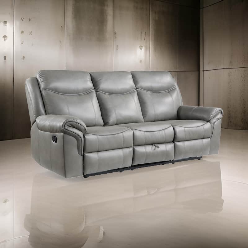 Max 80 Inch Dual Manual Recliner Sofa, Cupholders, USB, Gray Faux Leather