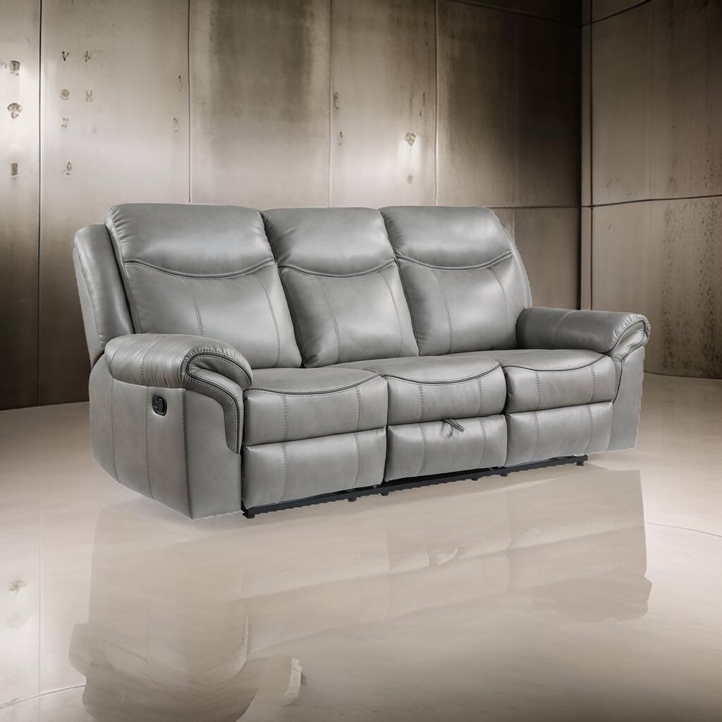 Max 80 Inch Dual Manual Recliner Sofa, Cupholders, USB, Gray Faux Leather