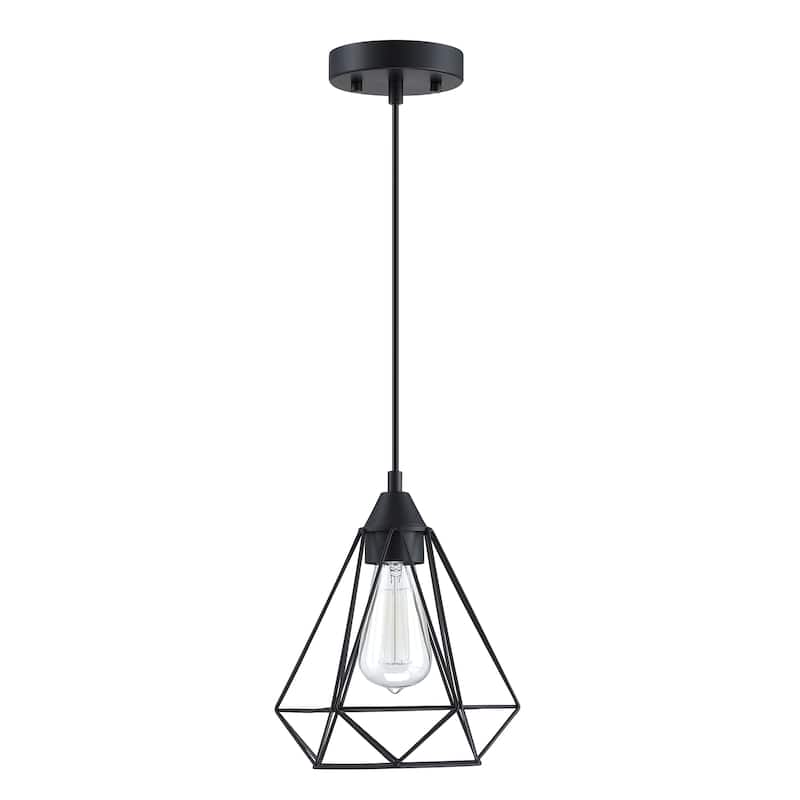1-light pendant with black finish and steel cage shade