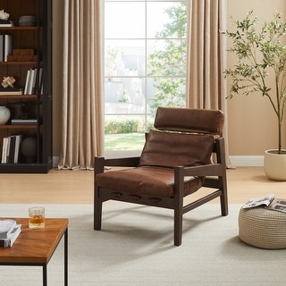 Art Leon Genuine Leather and Ash Wood Lounge Chair