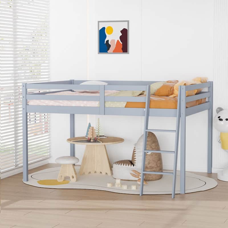 Espresso Wood Junior Loft Bed with Stairs for Adults, Kids and Young Teens