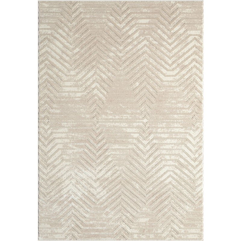 Abani Rugs TER140A Beige Horizontal Lines Geometric High Low Area Rug