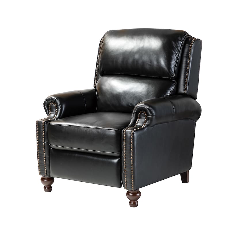 Gabriela Mid-Century Modern Genuine Leather Recliner with Tapered Block Solid Wood Feet by HULALA HOME