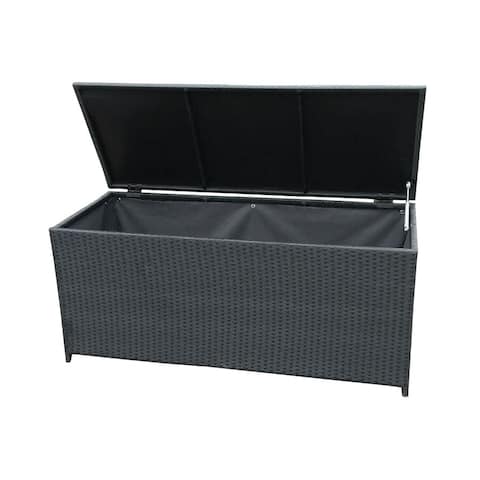 Black Balcony 113 Gallon Wicker Storage Box Trunk Bin Metal Frame