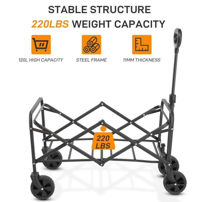 220lbs Capacity Collapsible Steel Frame Outdoor Utility Wagon Cart