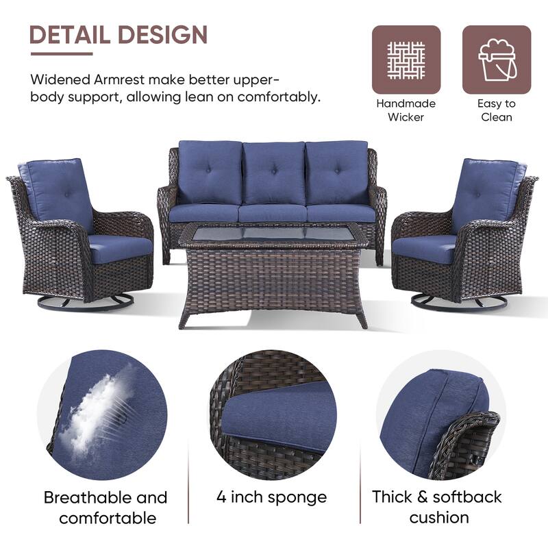 Patio Sofa with Swivel Rocking Chair
