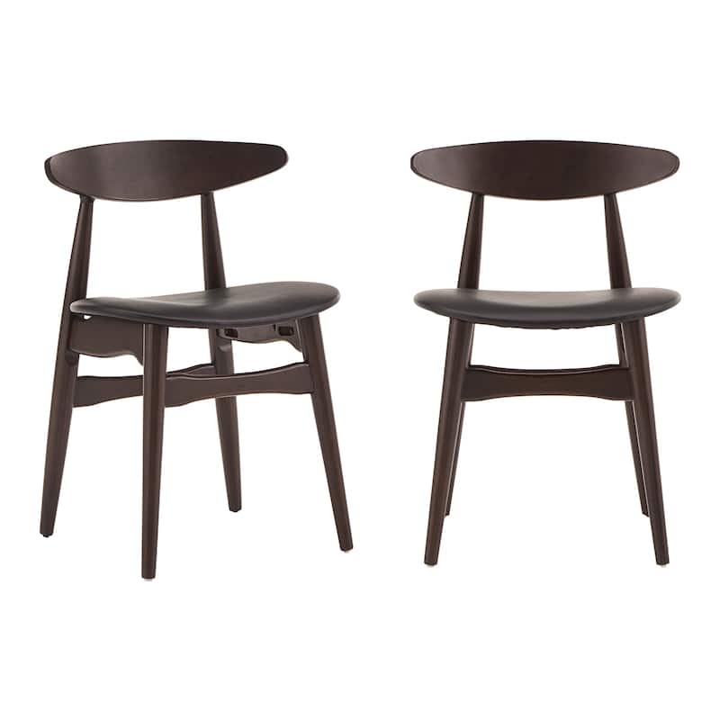 Ribe Mid-Century Modern Tapered Dining Chairs (Set of 2) - Espresso Finish - Black Faux Leather