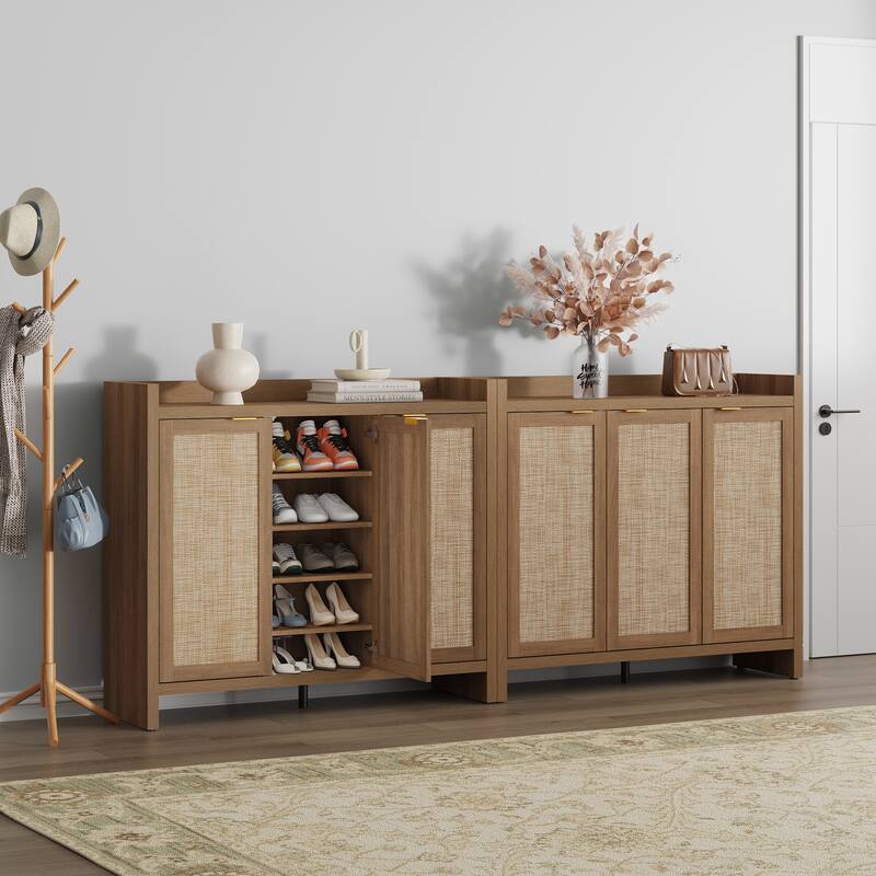 Five - Tier Storage Rustic - Flavored Rattan Shoe Cabinet