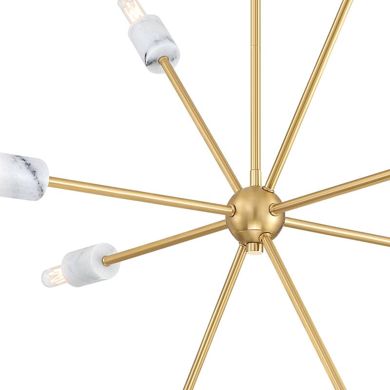 Star Dust 8-Light Brushed Gold with Natural Marble Accents Mid-Century Modern Sputnik Chandelier for Dining Rooms - 28