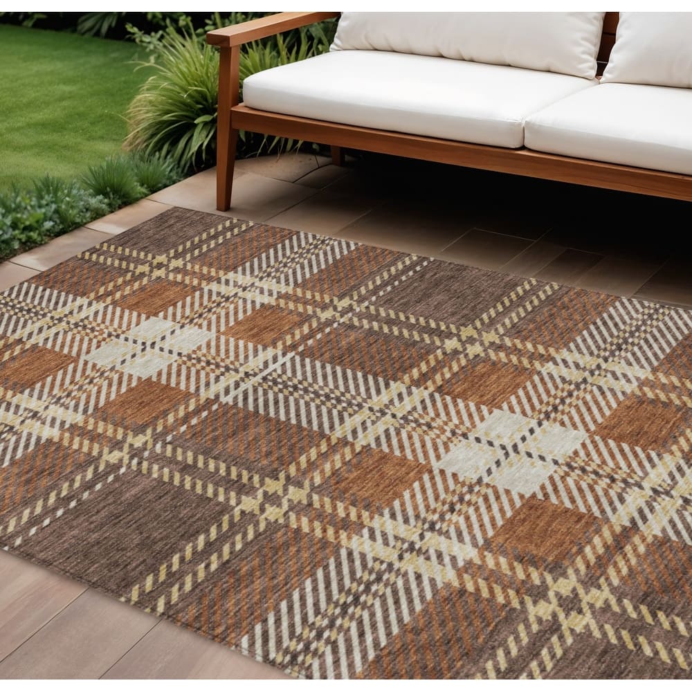 HomeRoots Plaid Transitional Rectangle Outdoor Rug