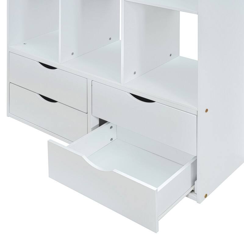 Twin Size Solid Wood Loft Bed with Desk,Shelves,and LED Light