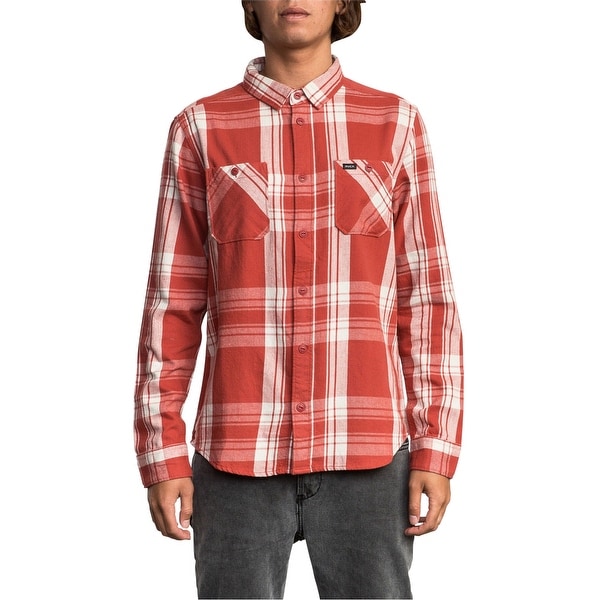 RVCA Mens Plaid Flannel Button Up Shirt, Red, Small. Opens flyout.