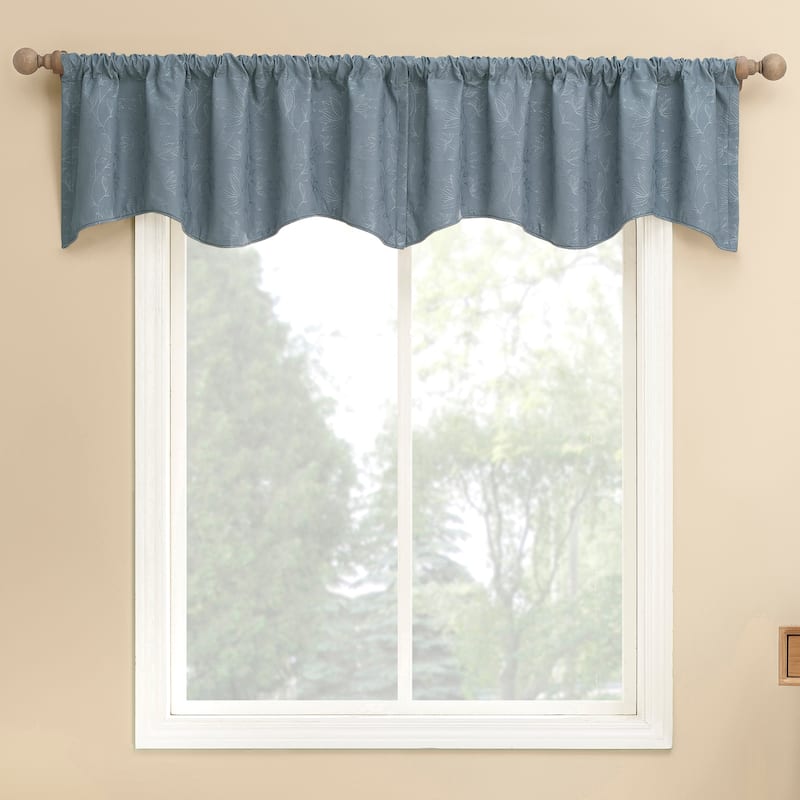 Sun Zero Bronte Floral Jacquard Total Blackout Rod Pocket 1-Piece Curtain Valance - 50" x 18" - Denim Blue