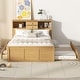 preview thumbnail 3 of 13, Full Size Wooden Platform Bed with Twin Size Trundle, USB Ports, 3-Drawers & Upper Shelves - Stylish Natural Design for Bedroom