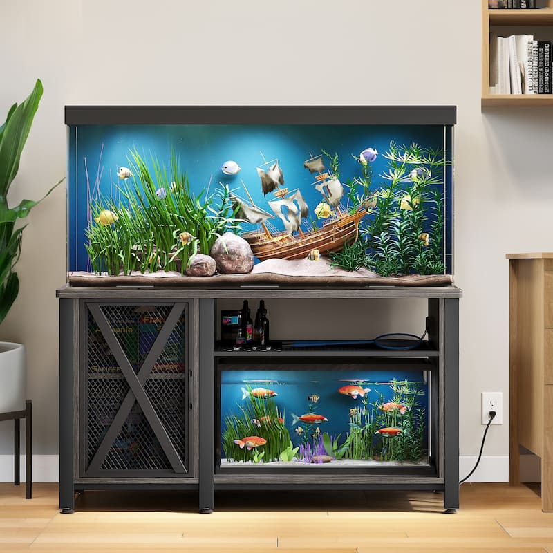 Moasis 55-75 Gallon Aquarium Stand with Power Outlets,Fish Tank Stand with Storage Cabinet - Grey