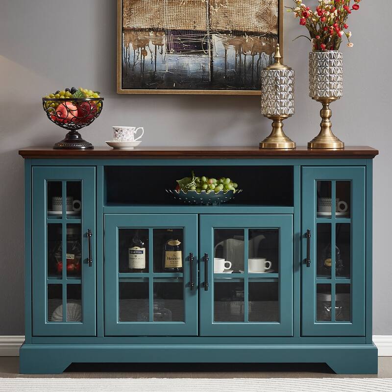 Buffet Sideboard with 4 Doors and Adjustable Shelves - Blue