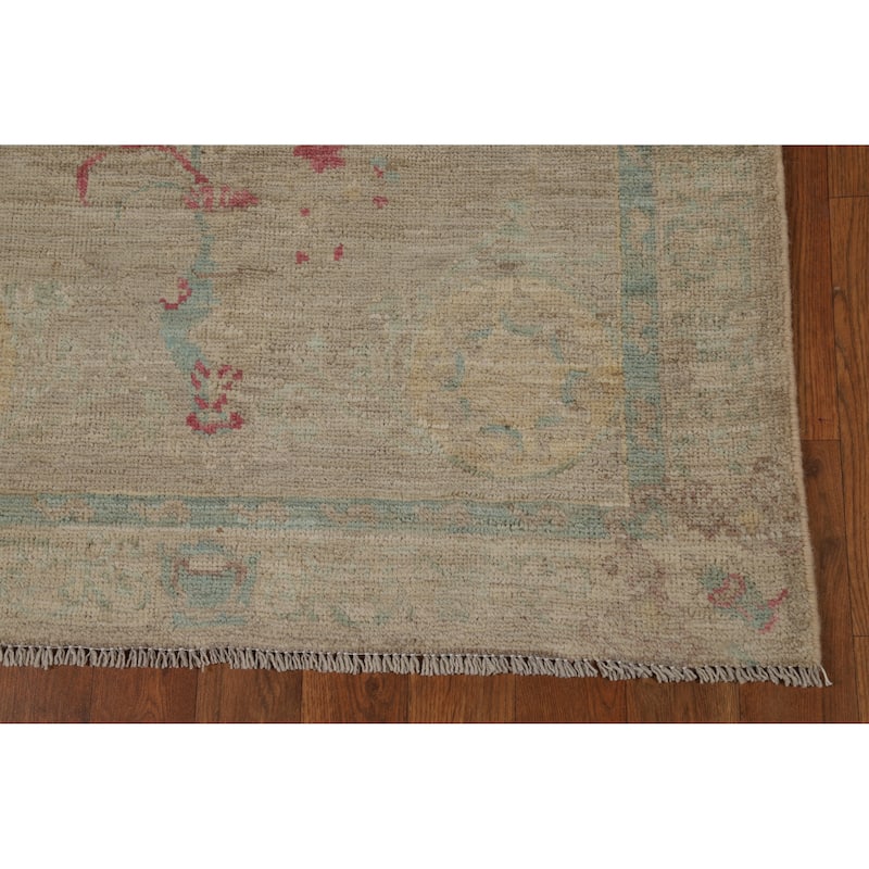 Hand Knotted Oriental 100% Wool Carpet Transitional All-Over Beige & Ivories Oushak Runner Rug - 11' 9'' X 3' 0''