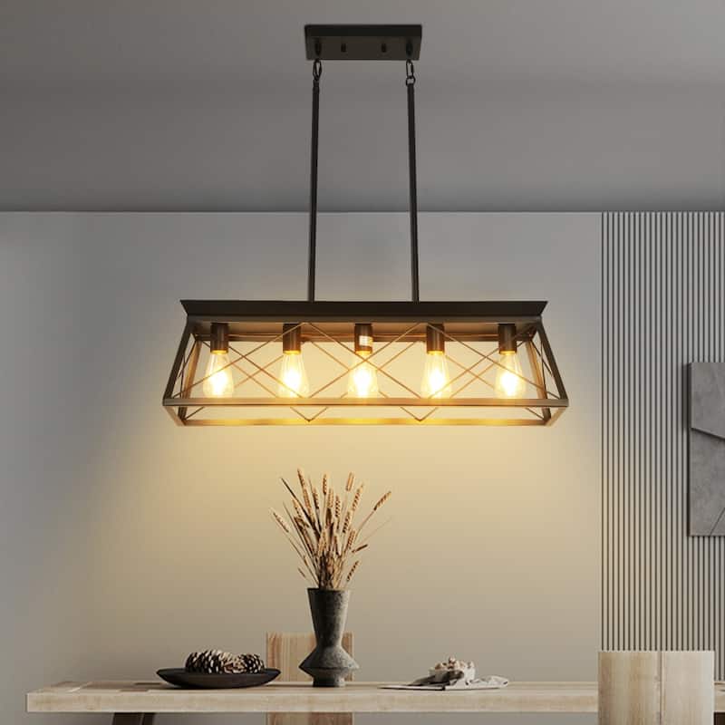 31.5in Dimmable 5-Light Farmhouse Chandeliers For Dining Room No Bulb - Black
