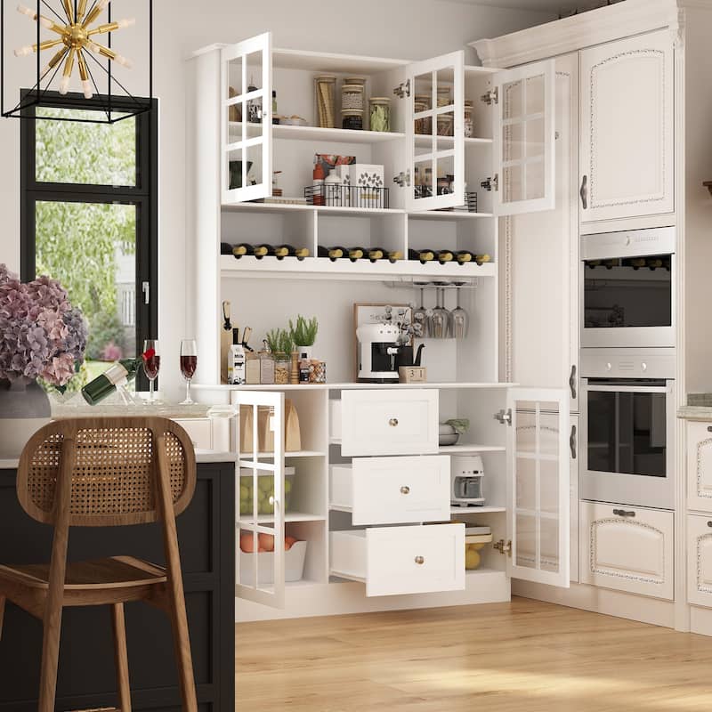 78.9" Pantry Buffet with Hutch Freestanding Kitchen Storage Cabinet