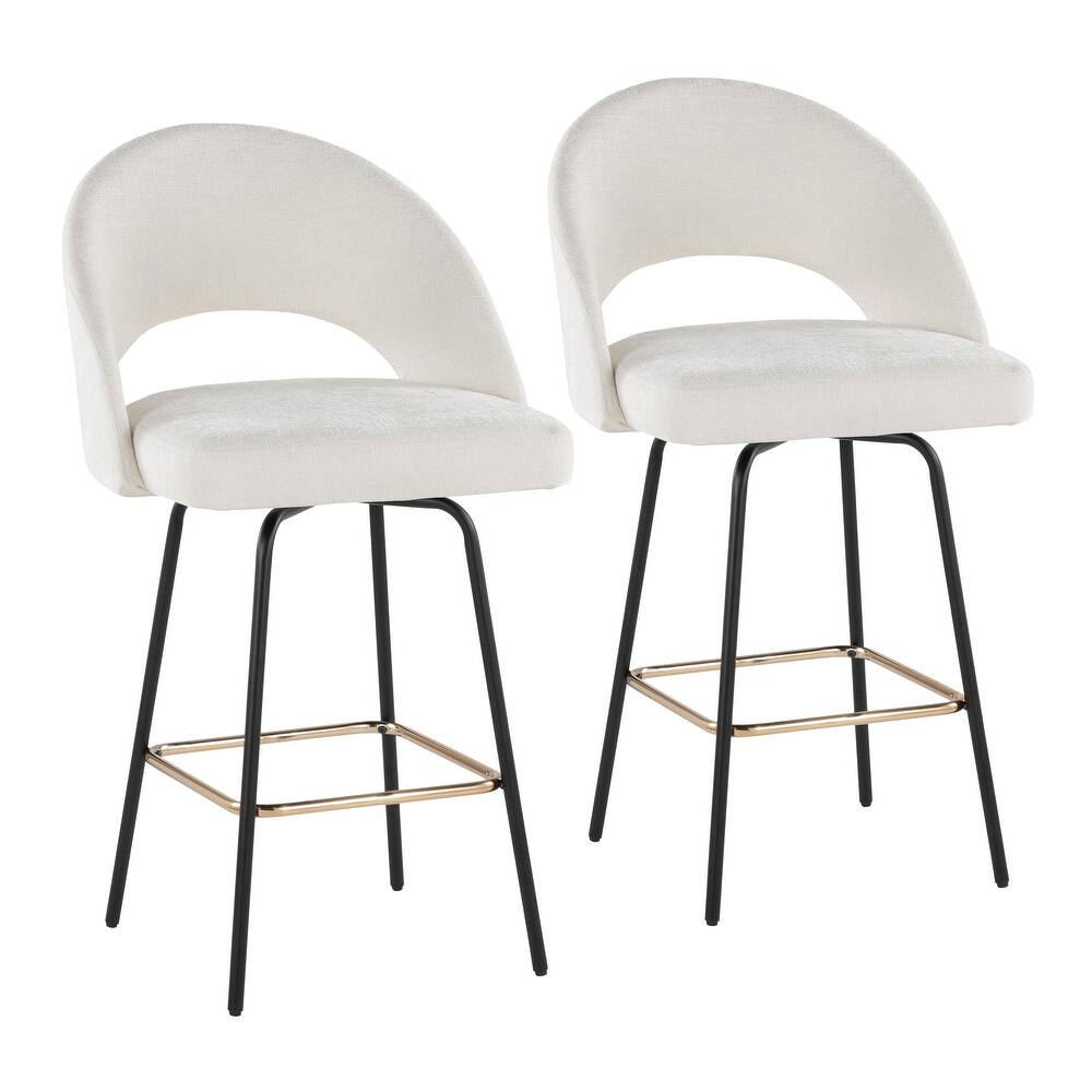 Porch & Den Vika Upholstered 26" Counter Stool with Metal Legs & Square Footrest (Set of 2)