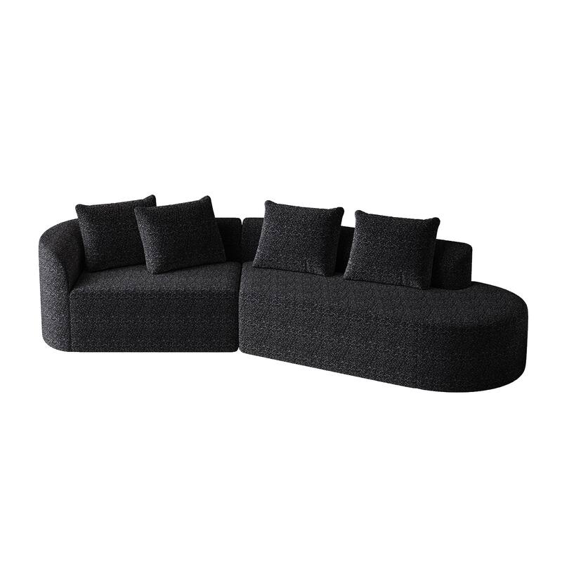Upholstered Oversized Sectional Sofa, 112-Inch Chenille 4-Seater Extra Deep & Wide Seat Curved Cloud Couch with 4 Throw Pillows