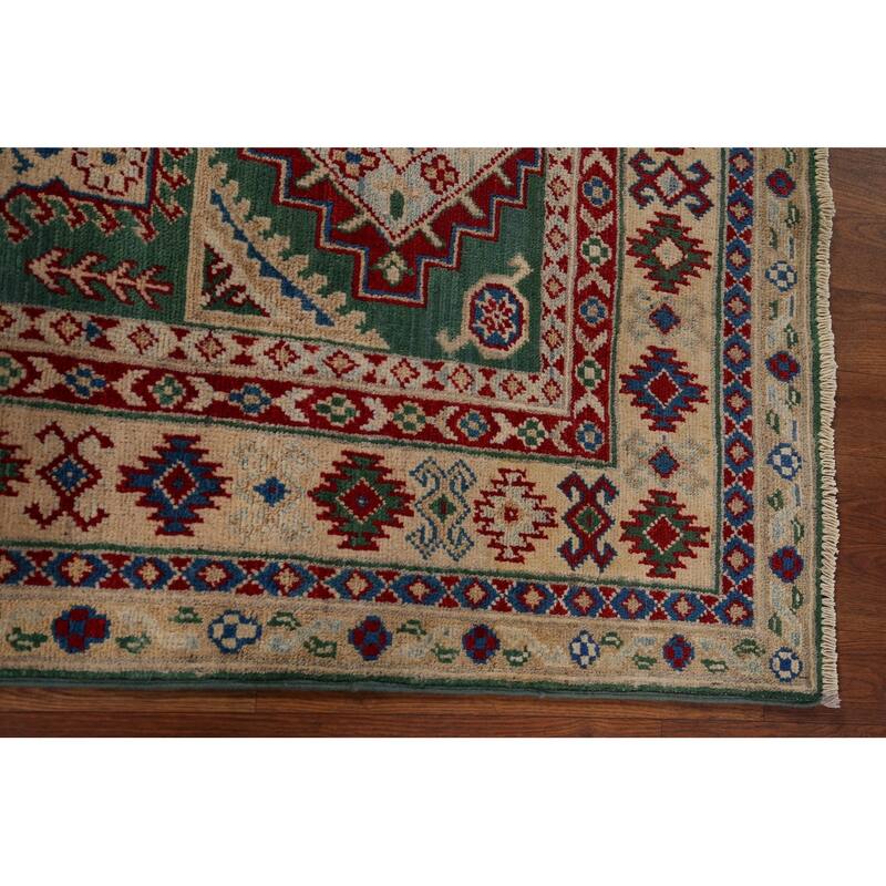 Kazak Oriental Accent Rug Handmade Green Wool Carpet - 3'3" x 4'8"